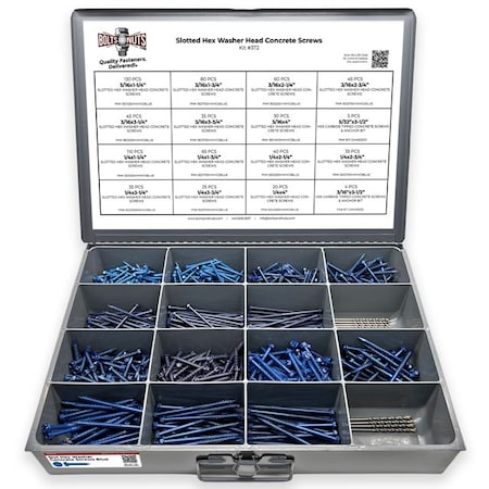 Boltsandnuts.Com Slotted Hex Washer Head Concrete Screws Assortment - 765 PCS Assortment Kit #372